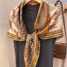 Oil Painting Flowers Silk Feels Soft Scarves Literature and Art Style High Quality 110*110CM thumbnail-2