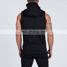 Manufacturer Wholesale Custom Embroidery Logo Cotton Men Full Zip up Blank Gym Fitness Sleeveless Hoodie With Pockets thumbnail-2