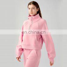 Winter Fleece Quarter Zip Unisex Pocket Pullovers Wholesale Womens Sports Hoodies With Thumb Hole 65cotton 35nylon thumbnail-3