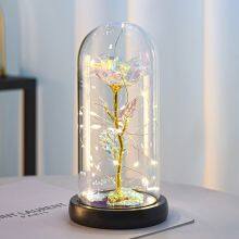 Factory Direct Romantic Gift Artificial Rose in Glass Dome With LED Light for Valentine Wife Girlfriend Wholesale