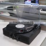 Portable simple wooden with plastic cover turntable vinyl record player gramophone with radio/AUX IN/headphone jack/speaker