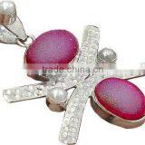 Sterling Silver Blue Topaz & Garnets Pendant , Semiprecious Pendant K1202 thumbnail-4