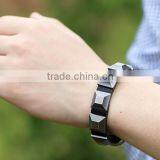 Unisex Women Punk Bracelet Silver Spike Rivet Cone Black Leather Cuff Wristband thumbnail-2