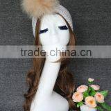 Colourful Genuine Big Raccoon Fur Pompom Women Makeup Headband thumbnail-1