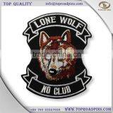 cheap custom fabric embroidery wolf patches with self-adhesive ( hot cut edge )
