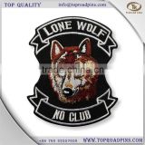 cheap custom fabric embroidery wolf patches with self-adhesive ( hot cut edge )