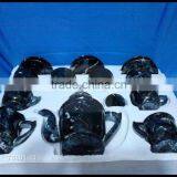 Black Marble Tea Set With Sugar and Milk Pot
