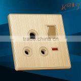 New Single 15 Amp Socket Brushed-aluminum Switched Socket With Neon