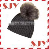 New design custom winter cashmere beanie hat with fur pom