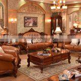 Luxury Chinese Style Solid Wood Double Hand Carving Genuine Leather Sofa Set thumbnail-1