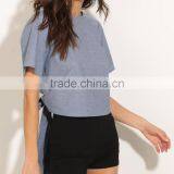 New Design Bow Tie Chambray Top Women Summer Tops thumbnail-2