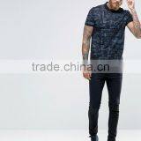 High Quality Custom Short Sleeve Button Placket Blue Men's Cotton/Spandex 200gsm Casual Slim Fit Printed Pattern Polo Tshirt thumbnail-4