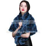 CX-B-21B Hand Knitted Real Rex Rabbit Fashion Fur Stoles thumbnail-3