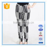 Black And White Stripe Cotton Women Linen Drawstring Pant