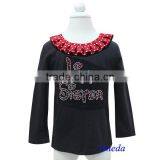 Red Polka Dots Collar Bling Rhinestone Red Little Sister Black Long Sleeves Top 1-7Y thumbnail-1