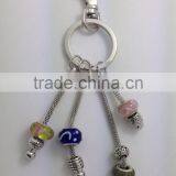 European Charm Keychain Silver w/ Multi-Color & Silver Glass Beads,Plated Key Chain for Glass Beads