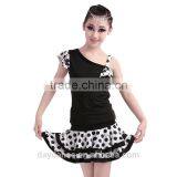 Children Polka Dot Salsa Samba Tango Ballroom Latin Skirts Suit Girls Kids Unequal Dew Shoulder Latin Dance Dress thumbnail-2