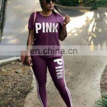 Custom Pink Letter Print Sweatsuit Women Set Plus Size Set Short Sleeve Tops Skinny Pant Tracksuit Fall Casual 2 Piece Set thumbnail-3