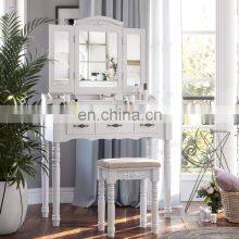 Modern Light Luxury Dresser Bedroom Makeup Table With 3-part Folding Mirror