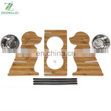 Bamboo Pet Feeder Puppy Style Height Adjustable Raised Kitchen Pet Feeding Station w/ Stainless Steel Food Bowls for Dogs & Cats thumbnail-3