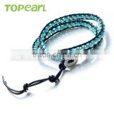 Topearl Jewelry 2016 Potato Shape Blue Freshwater Pearl Bracelet Woven Leather Wrap Funky Bracelets for Girls CLL161 thumbnail-2