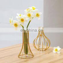 Luxury Nordic Metal Geometric Flower Vase Desktop Creative Glass Dried Flower Vase thumbnail-1
