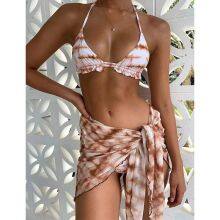 Ladies Women Printed Sexy Swimsuit Bikini Swimwear With Skirt Cover-Up thumbnail-3