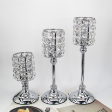 Wholesale Price Iron Crystal Candle Cup Silver Colored Party Wedding Decoration Table Centerpiece Candle Stand