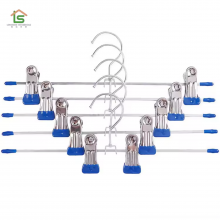 OEM Household Metal Pants Skirt Hangers With Clips Wire Trousers Hangers for Cloths Metal Clothes Pant Hanger thumbnail-3