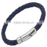 Modern Design Men's Blue Leather Bracelet With Stainless Steel Clasp