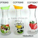 CCP763K5 glass milk bottle with printing with plastic screwed lid