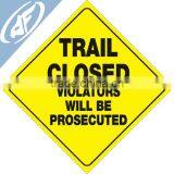 YELLOW PLASTIC REFLECTIVE SIGN 12" - TRAIL CLOSED