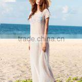 Dresses Latest Women Girl Design Fashion Photos White Pom-pom Decorated Short Sleeve Long Dress thumbnail-2