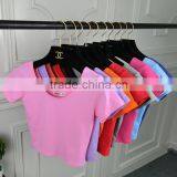 Sports Woman Plain Black Crop Top thumbnail-4