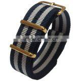 PVD Gold Custom Black Gray Striped Nylon Watch Bands 16MM thumbnail-1