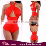 YH7047 New fashion wholesale two pieces high waist swimwear bandage summer bikini sets cheap sexy mature bikini set red