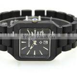 Luxury Data Calender Man Black Square Wooden Wrist Watch