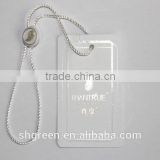 Hot stamping silver white paper hangtag with plastic string tag