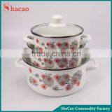 6Pcs Flower 18/20/24Cm Enamel Cookware Set With Decoration