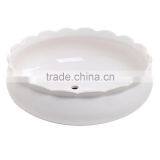 7 Inch Round Ceramic Flower Succulent Planter Pot With Scalloped Edge, White thumbnail-1