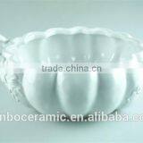 Ceramic/porcelain White Soup Tureen Pot Pumpkin Shaped With Handles no Lid thumbnail-2