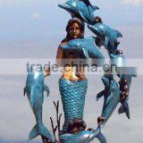 Garden Art Statue Bronze Casting Mermaid With 8 Dolphins Garden Fountain for Hot Sale thumbnail-1
