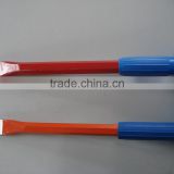 steel flat/point cold chisel with blue rubber grip