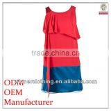 Famous Name Brand Garments Design Ladies' Loose Fit Double Colored Sleeveless Round Necked Korean Mini Dress thumbnail-1