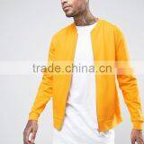2017 Custom High Quality New Design Durable Baseball Collar 100% Cotton Jersey Yellow Casual Men Plain Zipper Bomber Jacket thumbnail-1