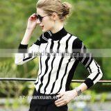 Latest Design Black and White Stripe Turtleneck Sweater for Women thumbnail-3