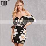2017 Splited Neck and Off-shoulder Women Printed Sexy Bandage Dress thumbnail-1