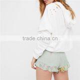 Summer Rayon High Rise Shimmering Cute Boho Ruffle Icing Shorts thumbnail-3