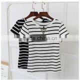 Girls Cheap Plain v Neck Stripe t Shirt With Ring Low Moq Wholesale Price thumbnail-3