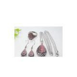 Light Pink Pear Shape Murano Glass Stainless Steel Jewelry Set 1900017